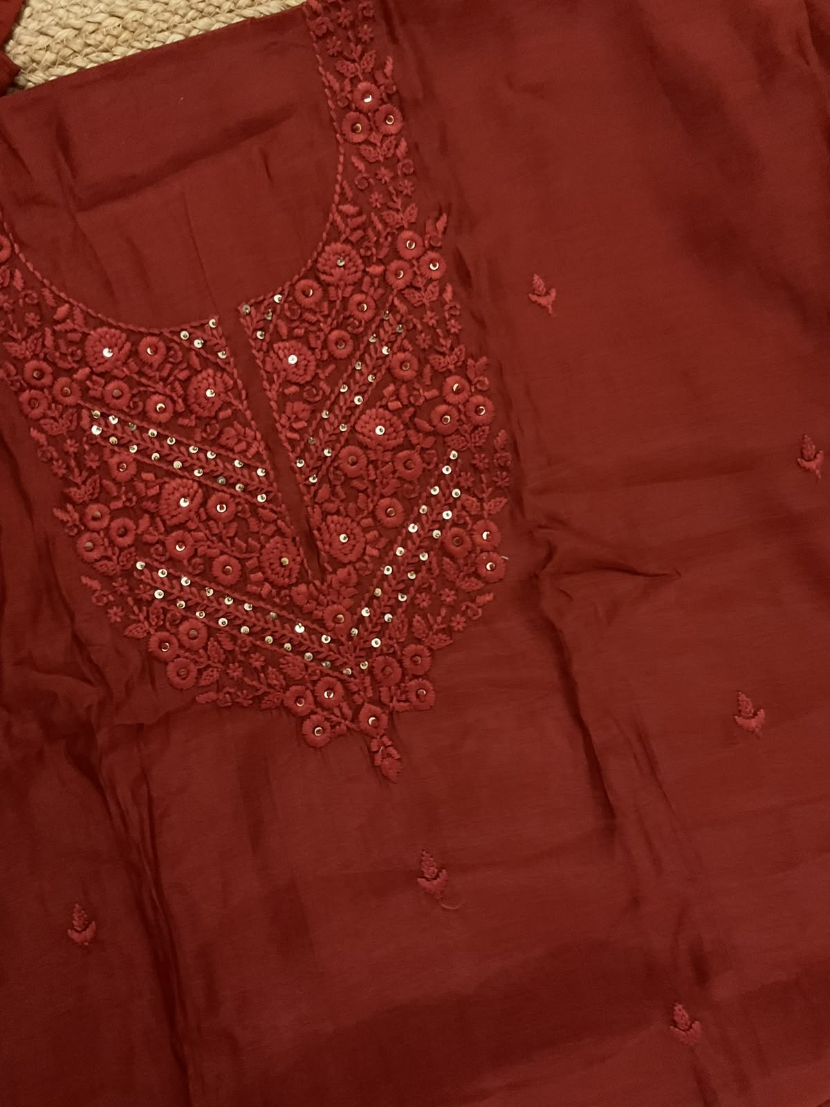 Soft Muslin Embroidered Suit - Dark Orange