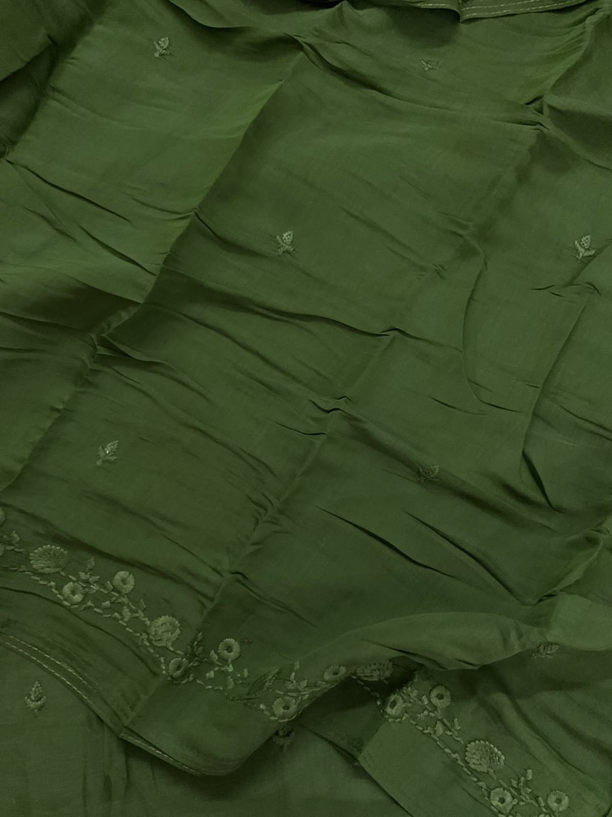 Soft Muslin Embroidered Suit - Dark Green