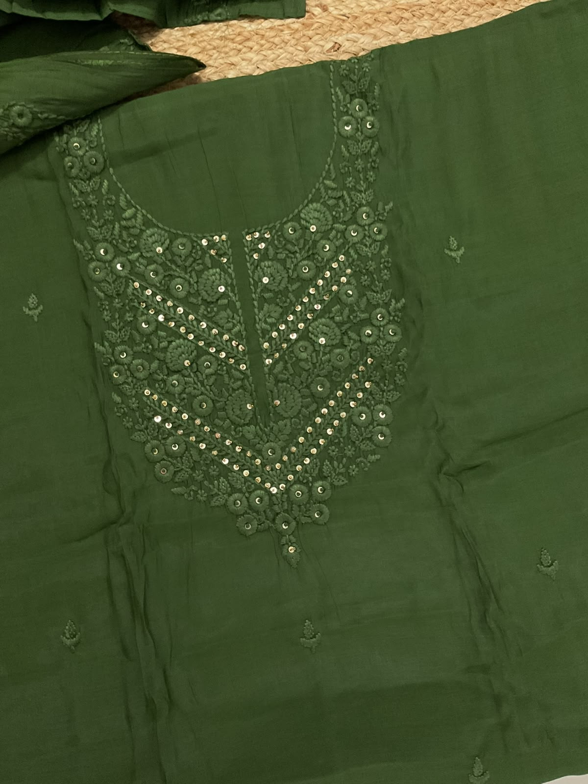 Soft Muslin Embroidered Suit - Dark Green