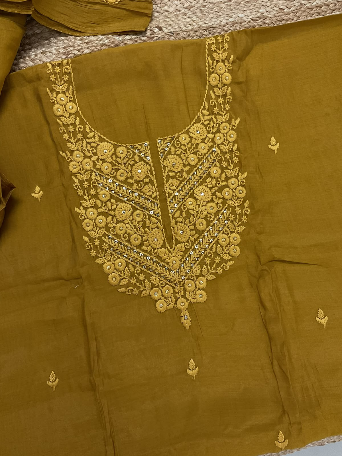 Soft Muslin Embroidered Suit - Dark Mustard