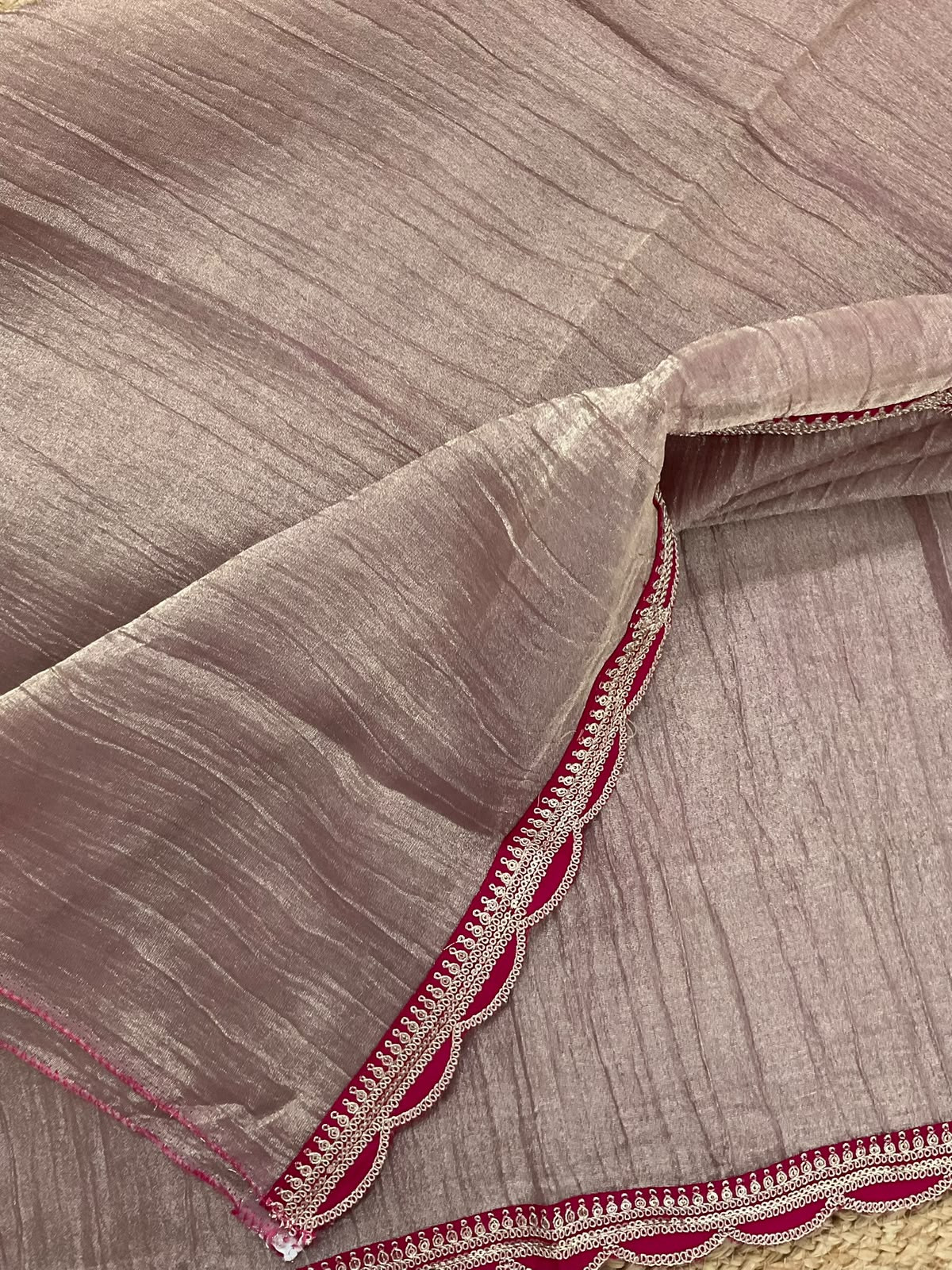 Soft Crushed Tissue Embroidered Suit - Pink