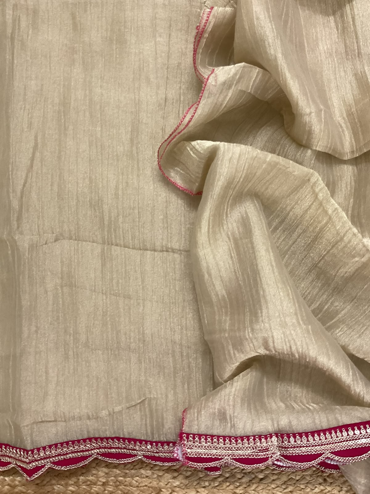 Soft Crushed Tissue Embroidered Suit - Beige