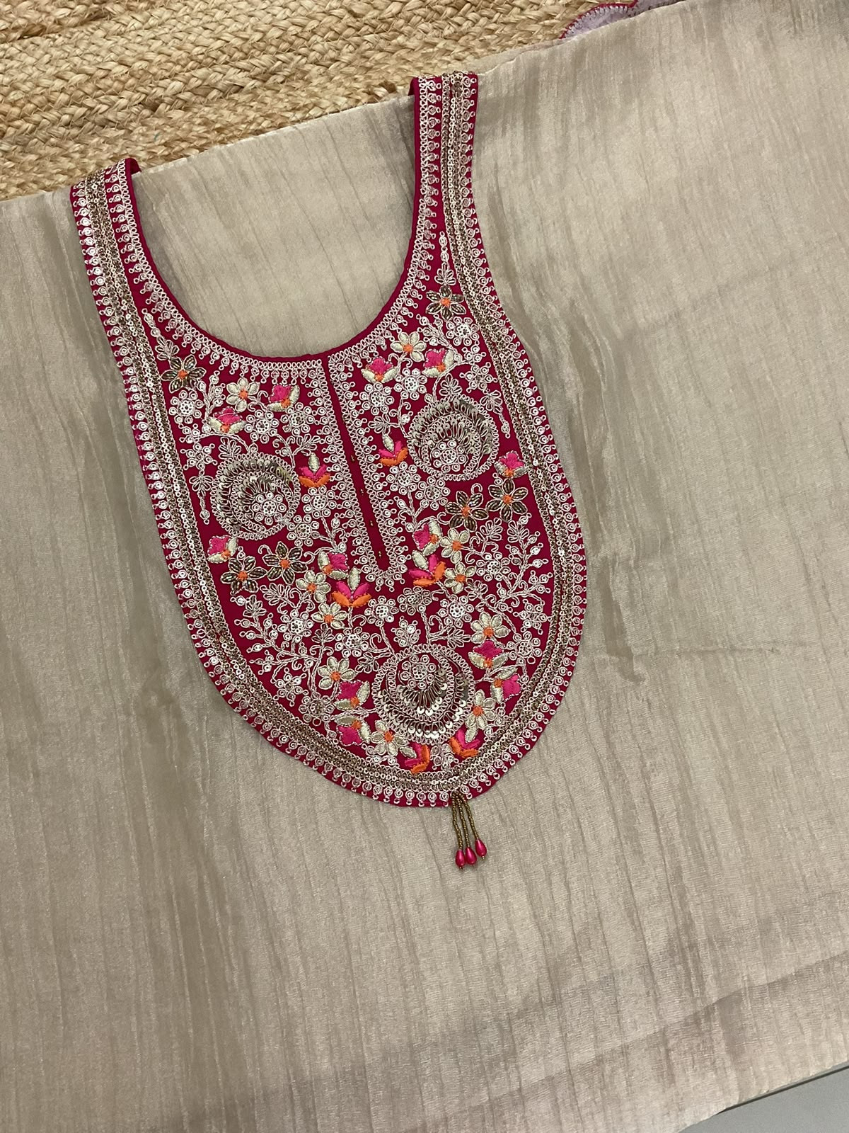 Soft Crushed Tissue Embroidered Suit - Beige