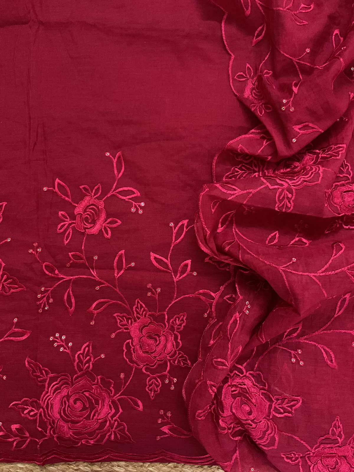Soft Chanderi Embroidered Suit - Red