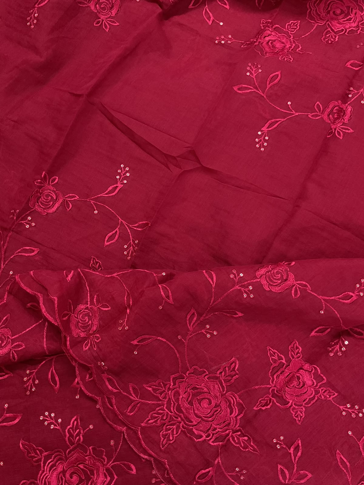 Soft Chanderi Embroidered Suit - Red