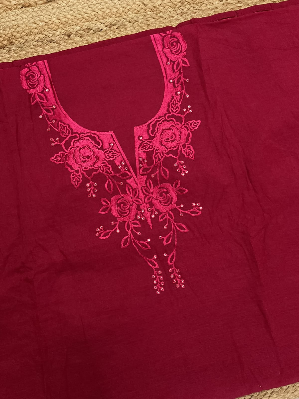 Soft Chanderi Embroidered Suit - Red