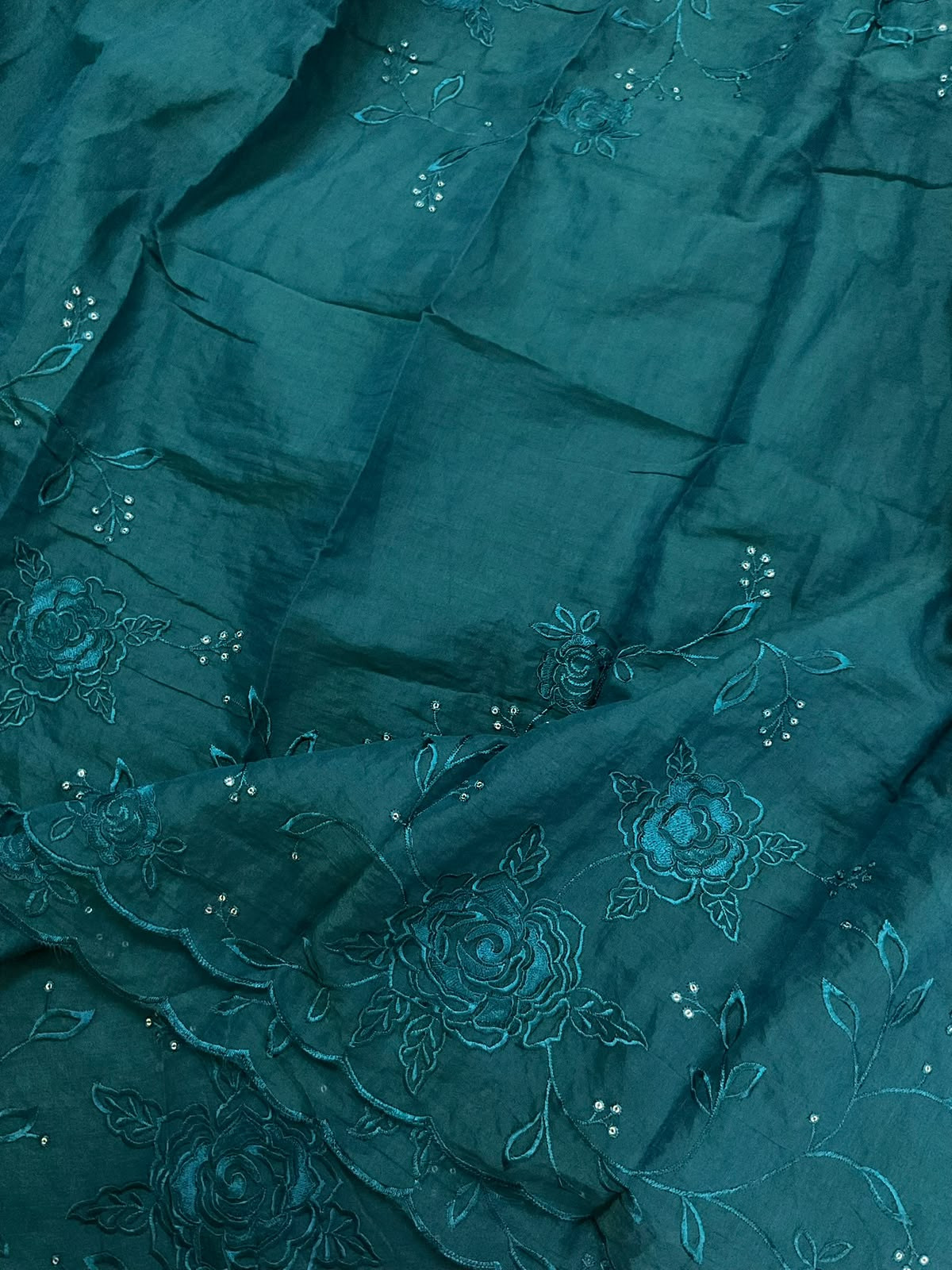 Soft Chanderi Embroidered Suit - Peacock Blue