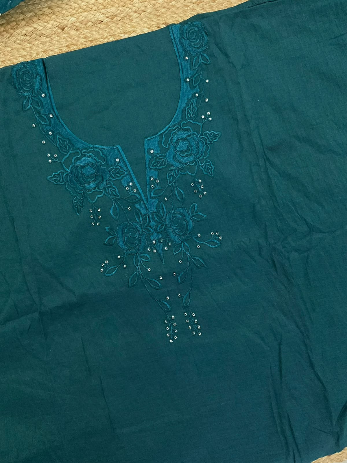 Soft Chanderi Embroidered Suit - Peacock Blue