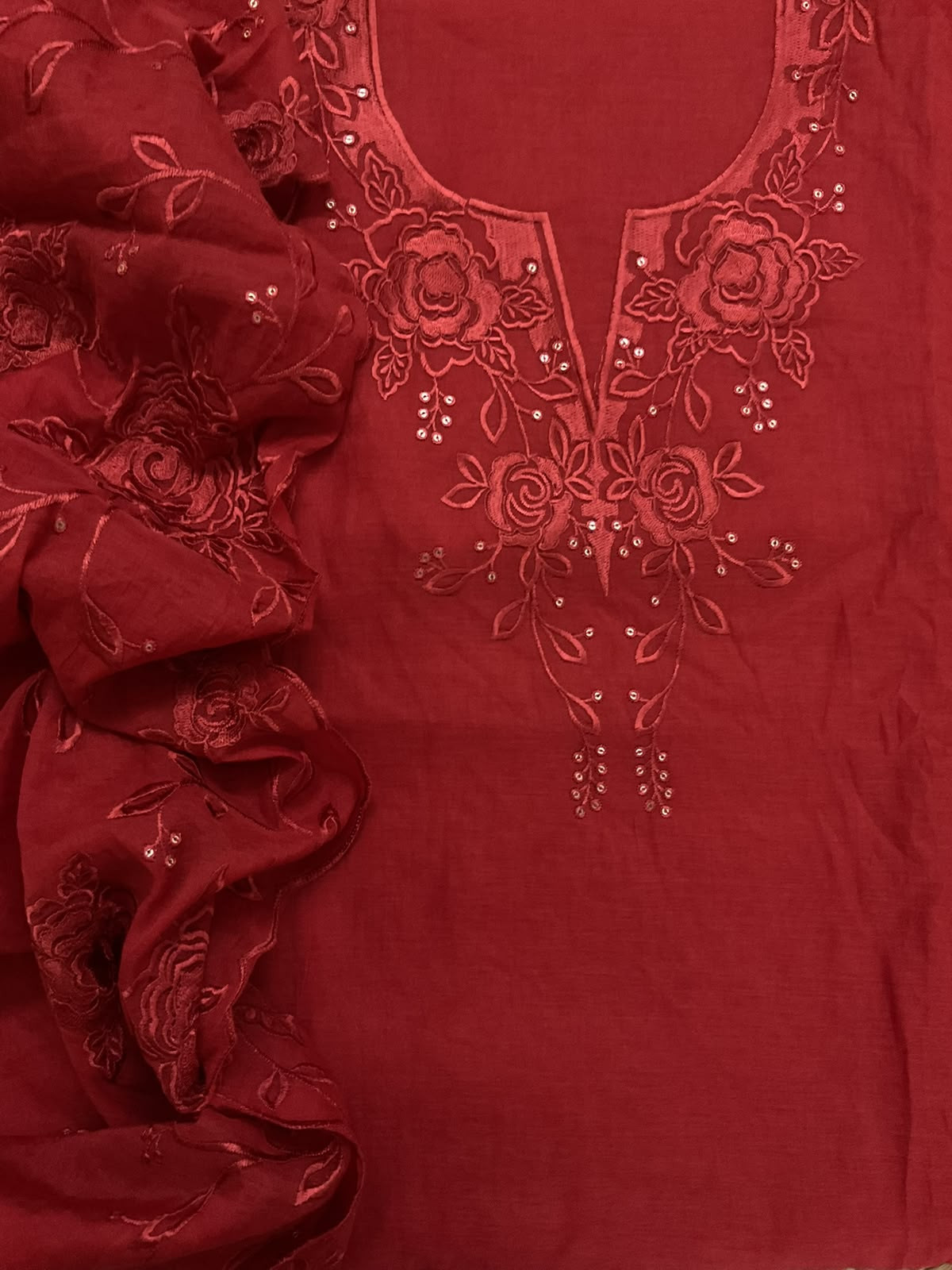Soft Chanderi Embroidered Suit - Orange