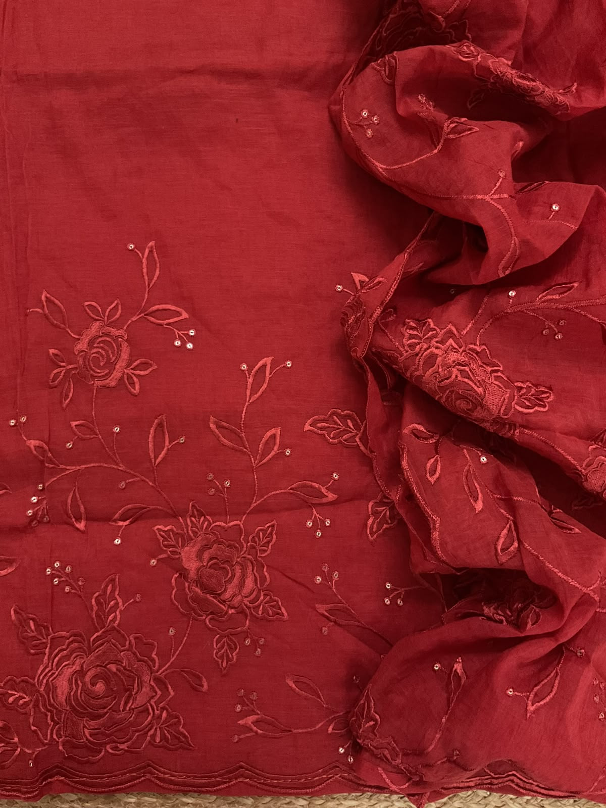 Soft Chanderi Embroidered Suit - Orange