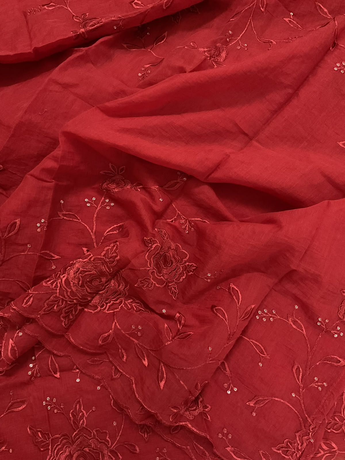 Soft Chanderi Embroidered Suit - Orange