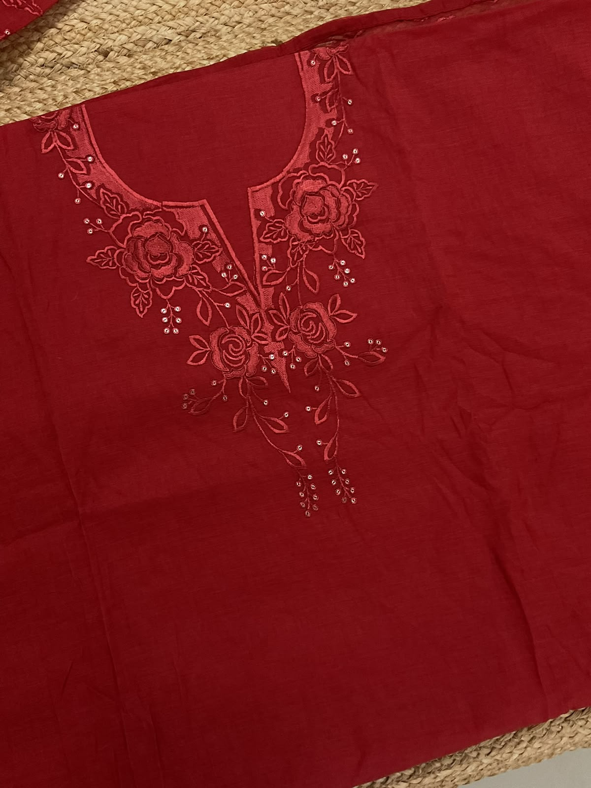 Soft Chanderi Embroidered Suit - Orange