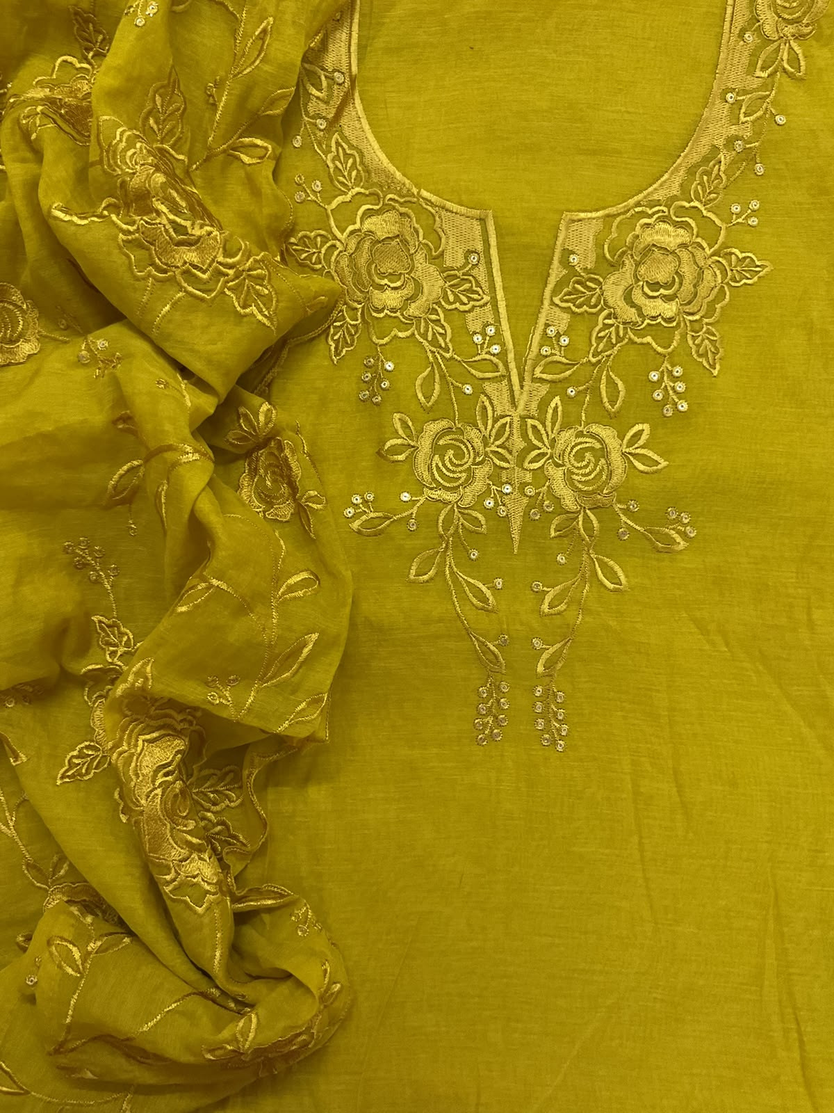 Soft Chanderi Embroidered Suit - Yellow