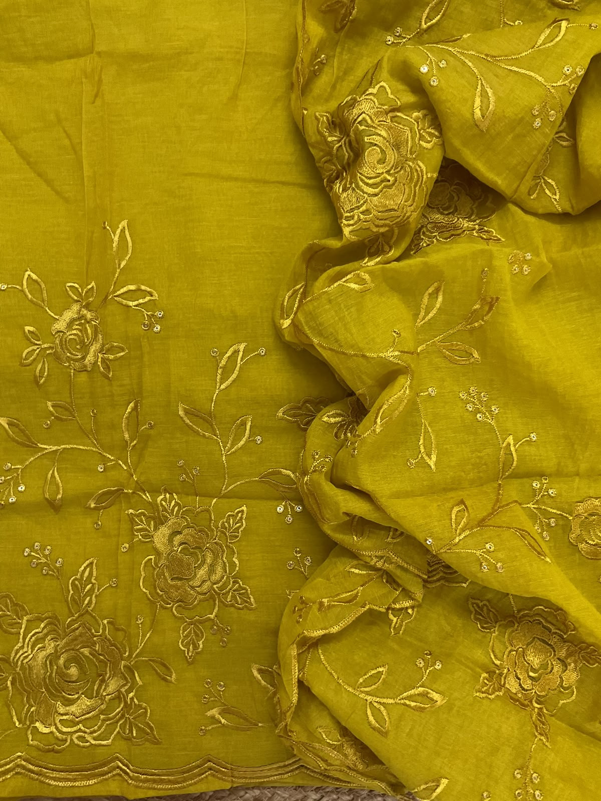 Soft Chanderi Embroidered Suit - Yellow