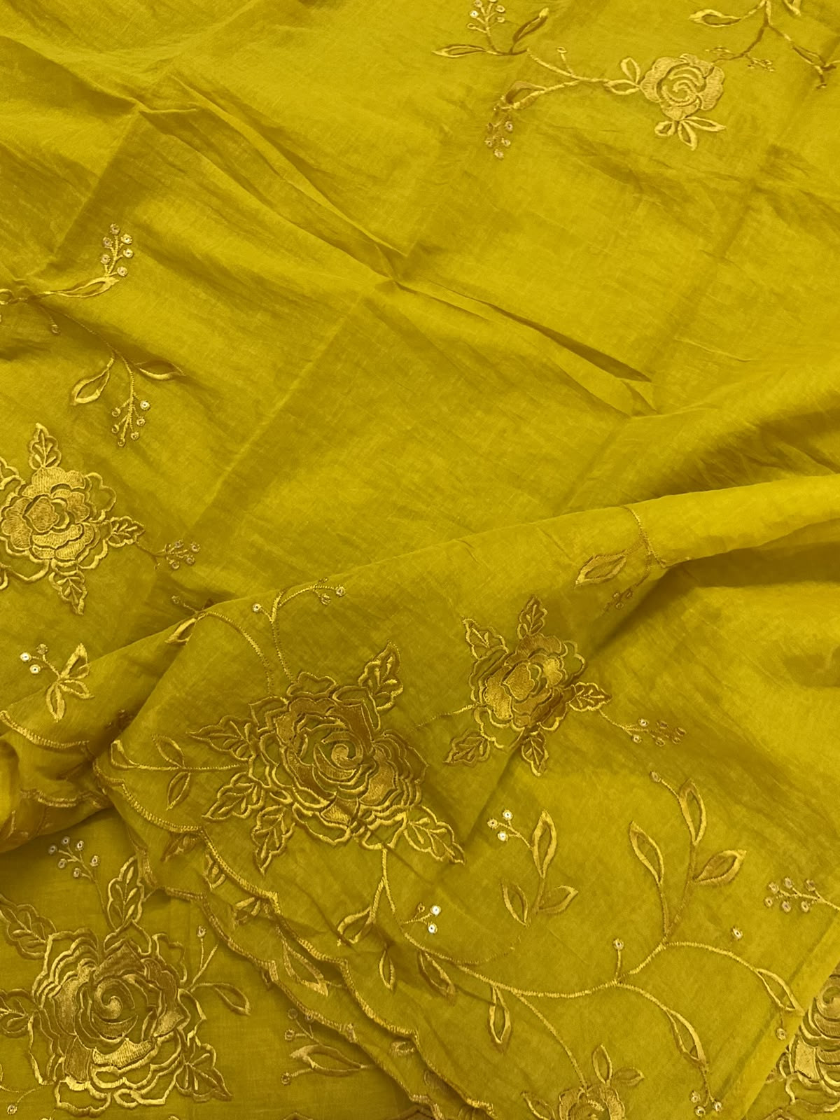 Soft Chanderi Embroidered Suit - Yellow