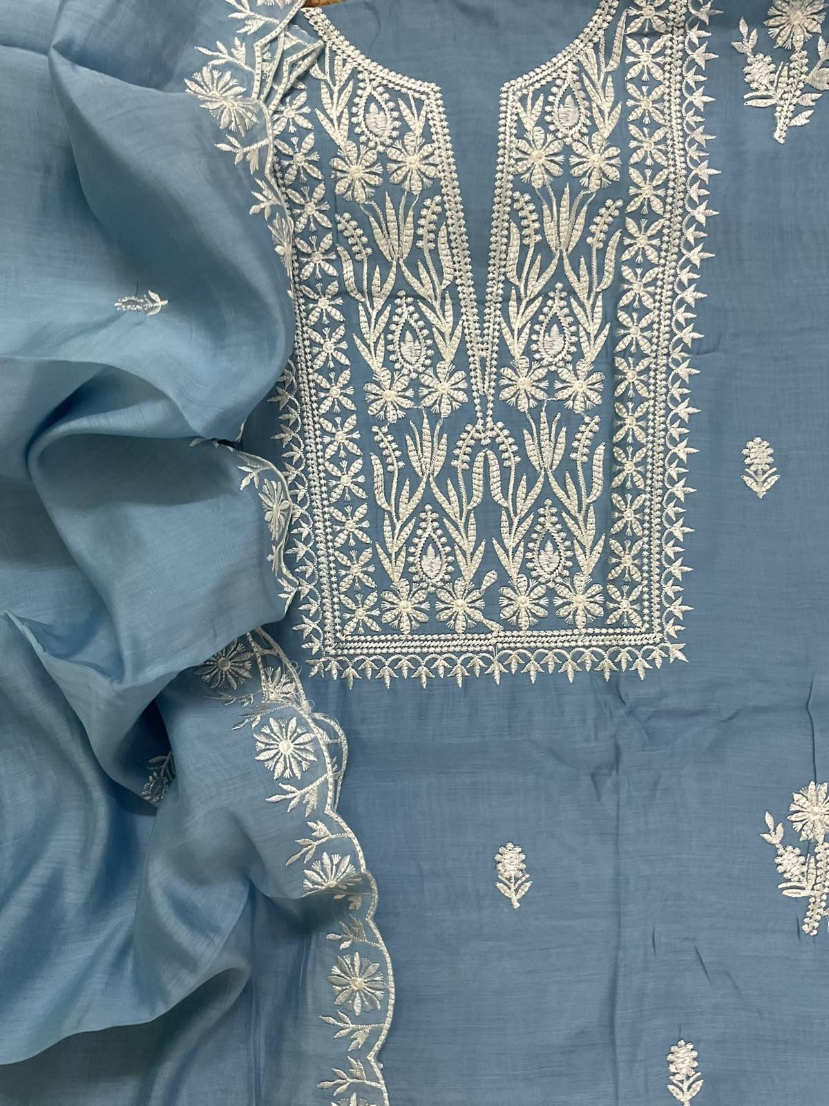 Soft Muslin Embroidered Suit - Blue
