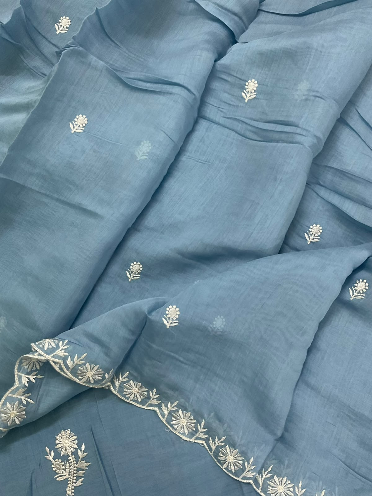 Soft Muslin Embroidered Suit - Blue