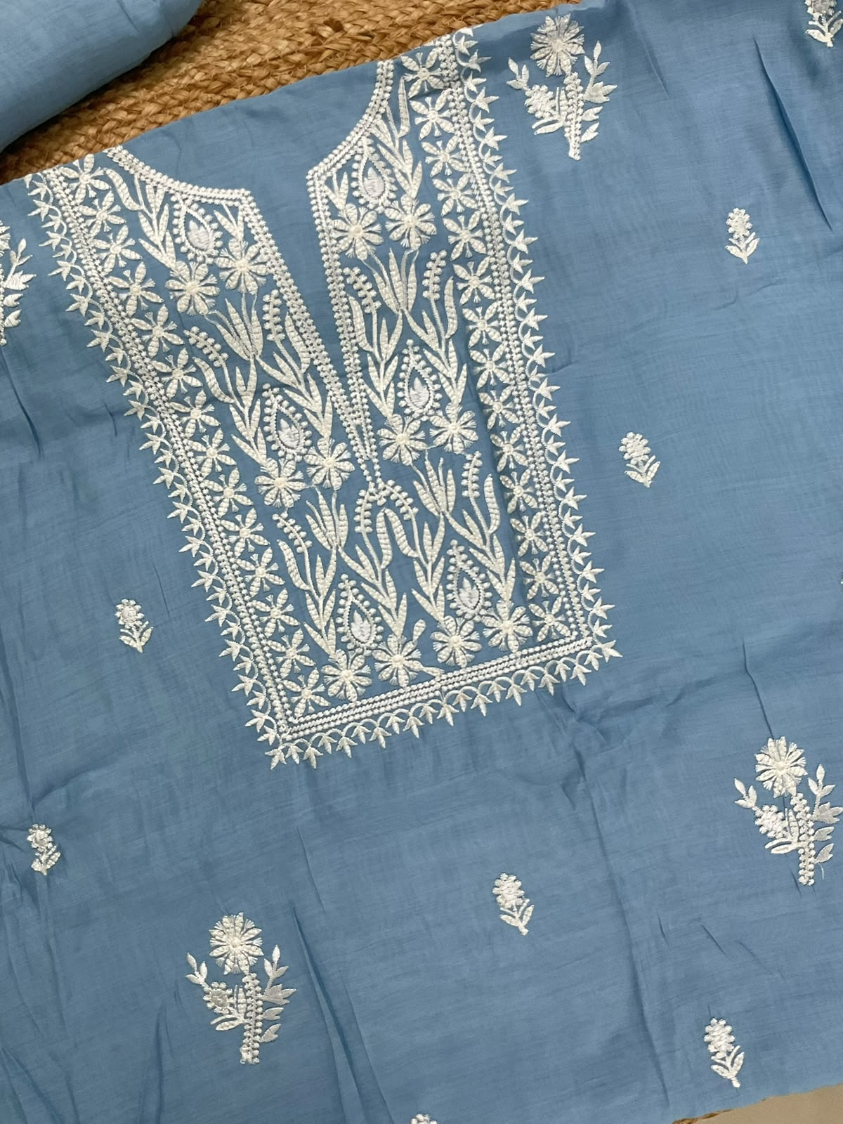 Soft Muslin Embroidered Suit - Blue