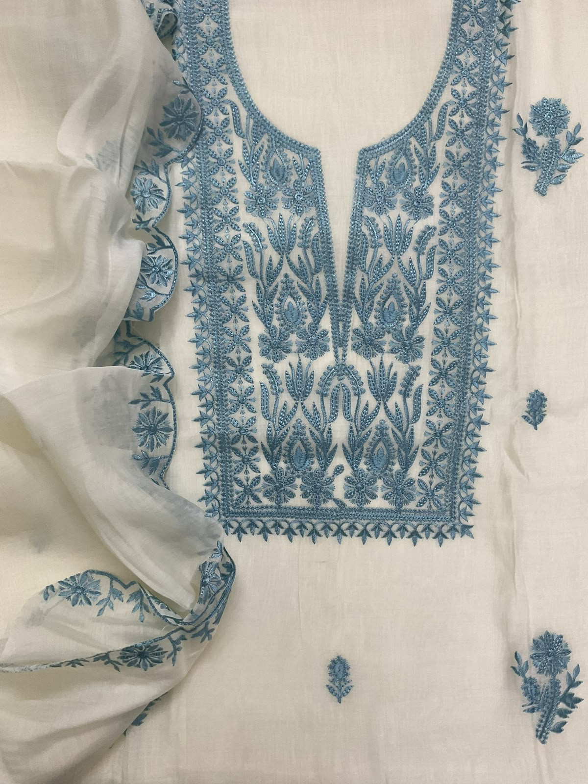 Soft Muslin Embroidered Suit - Offwhite