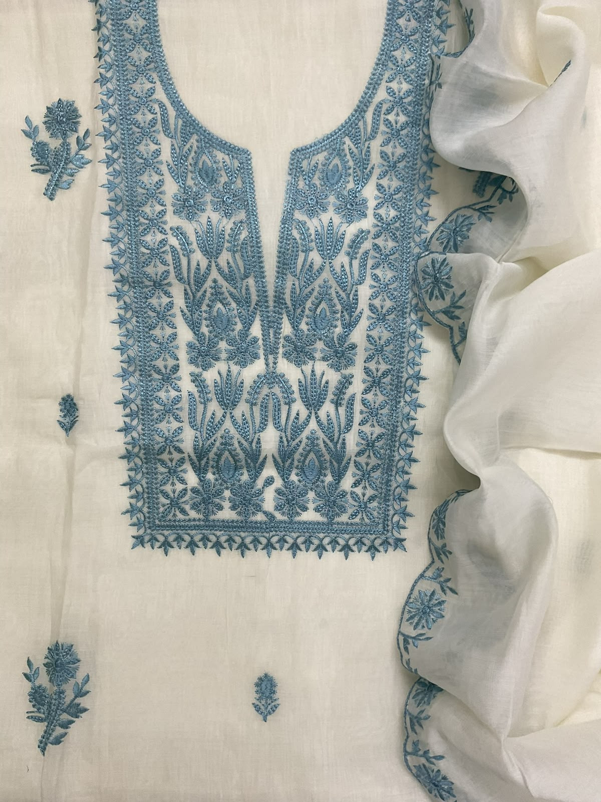 Soft Muslin Embroidered Suit - Offwhite