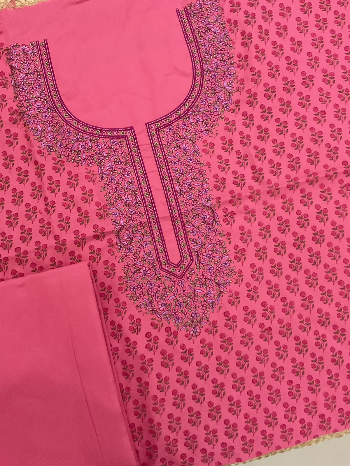 Pure Cotton Printed Embroidered Suit - Pink
