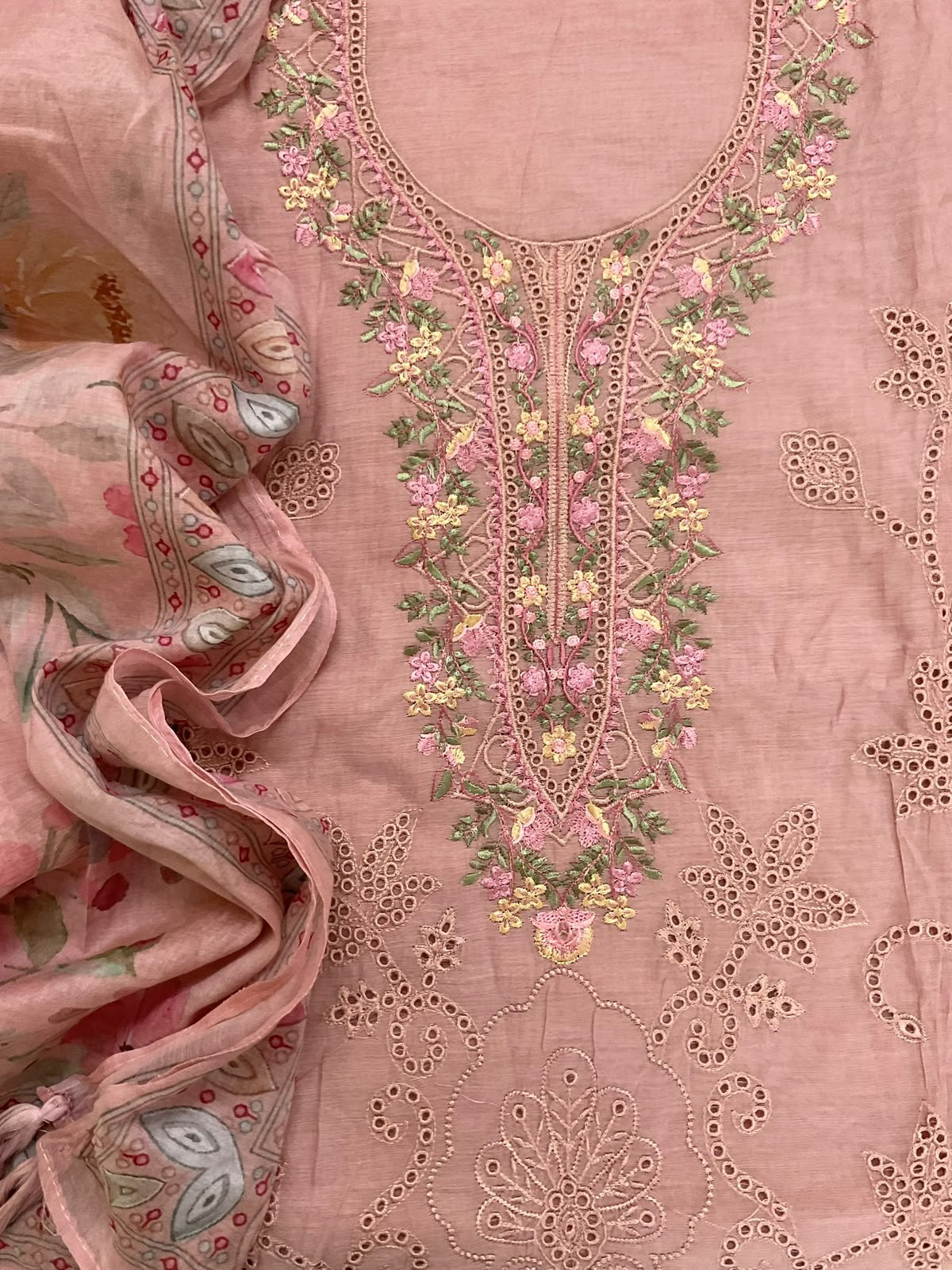 Soft Chanderi Printed Embroidered Suit - Pink