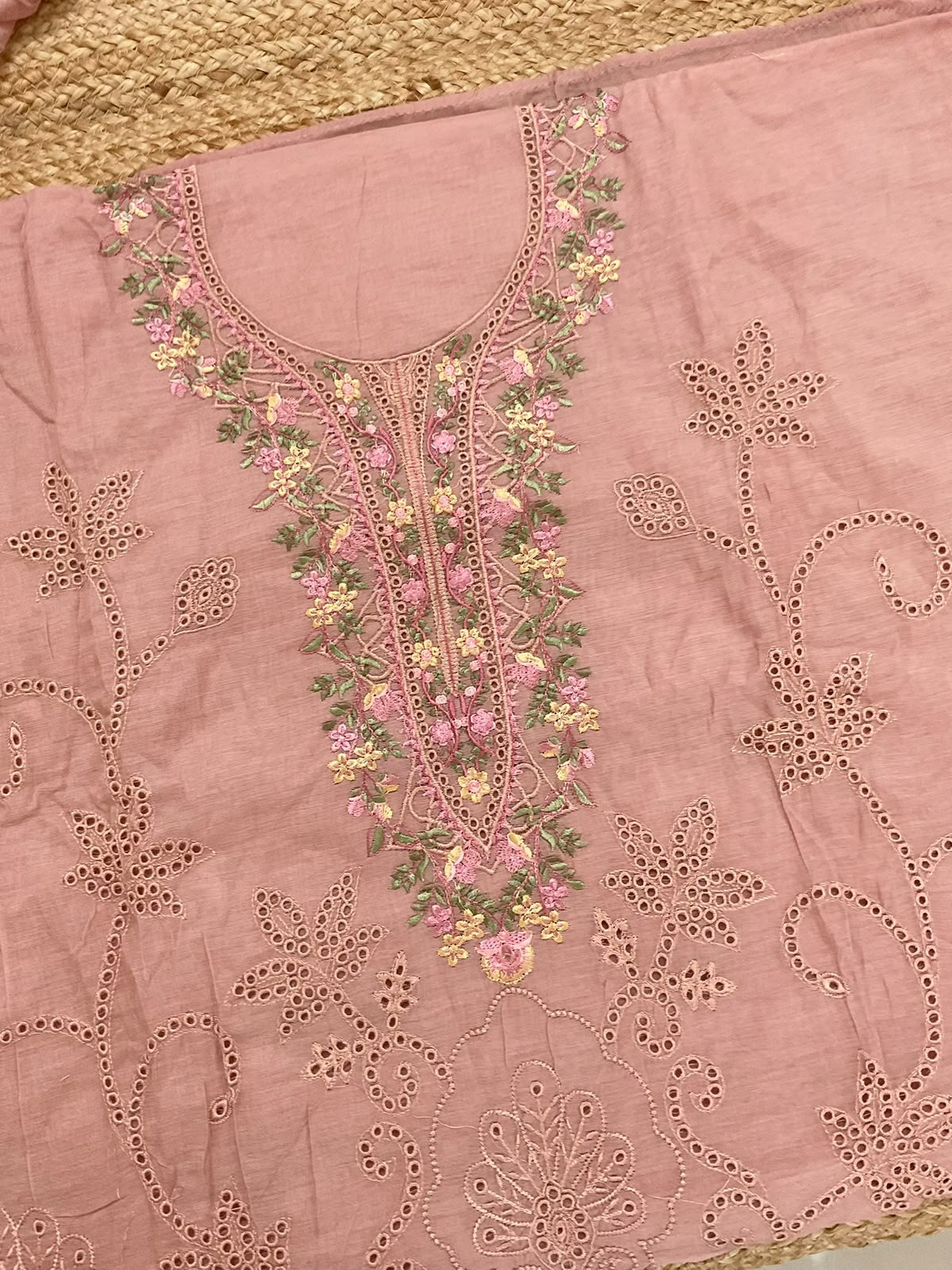 Soft Chanderi Printed Embroidered Suit - Pink