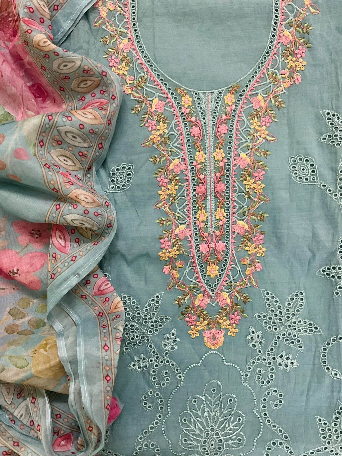 Soft Chanderi Printed Embroidered Suit - Blue