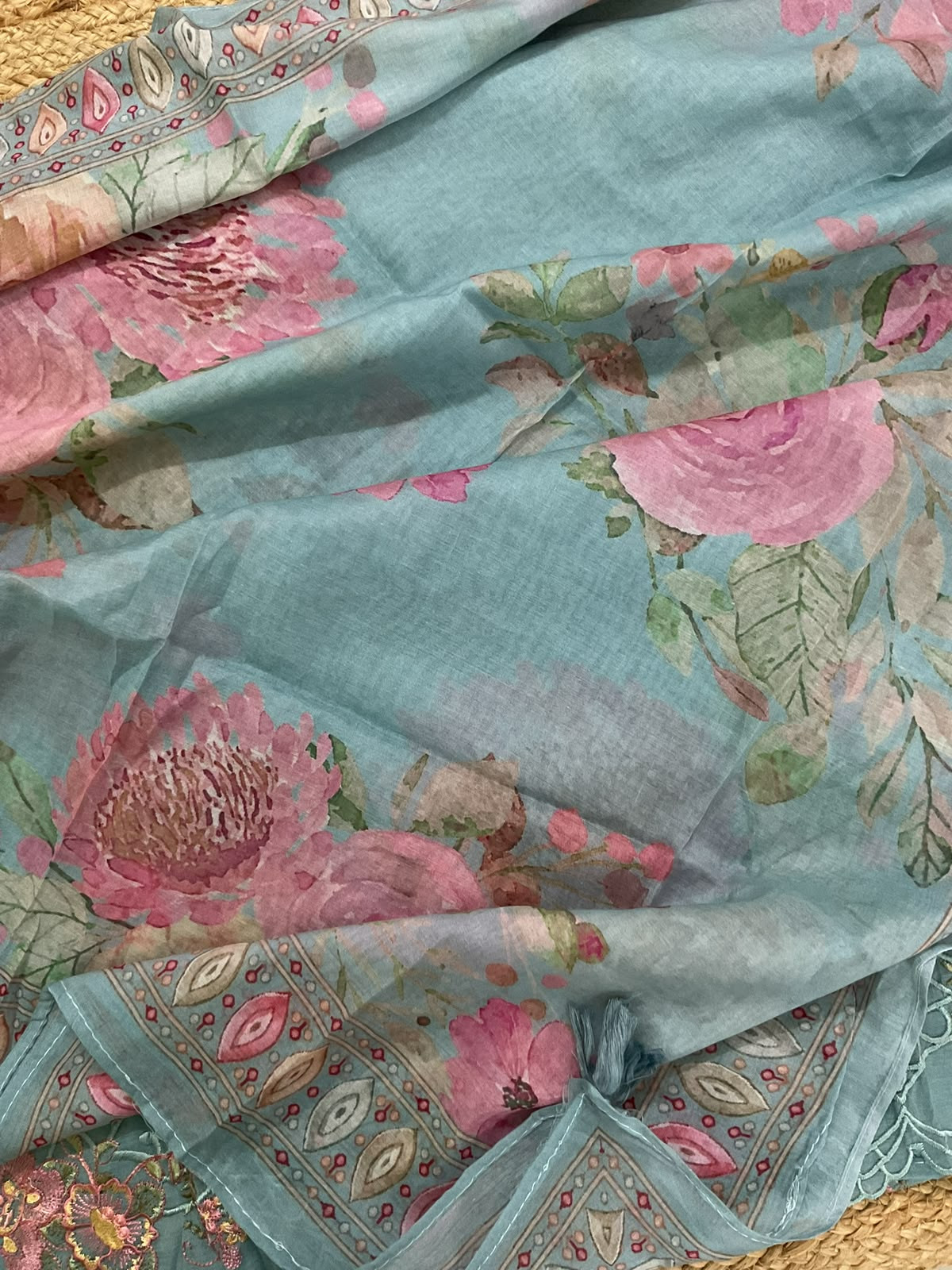 Soft Chanderi Printed Embroidered Suit - Blue