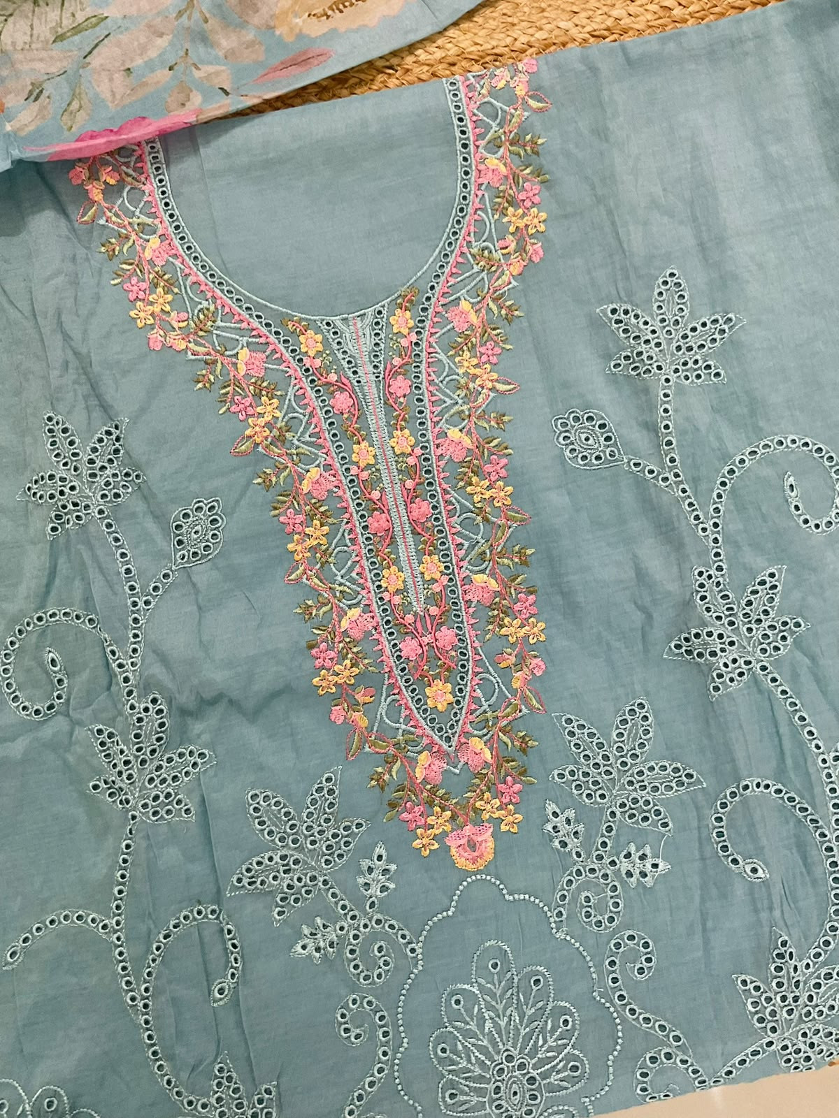Soft Chanderi Printed Embroidered Suit - Blue