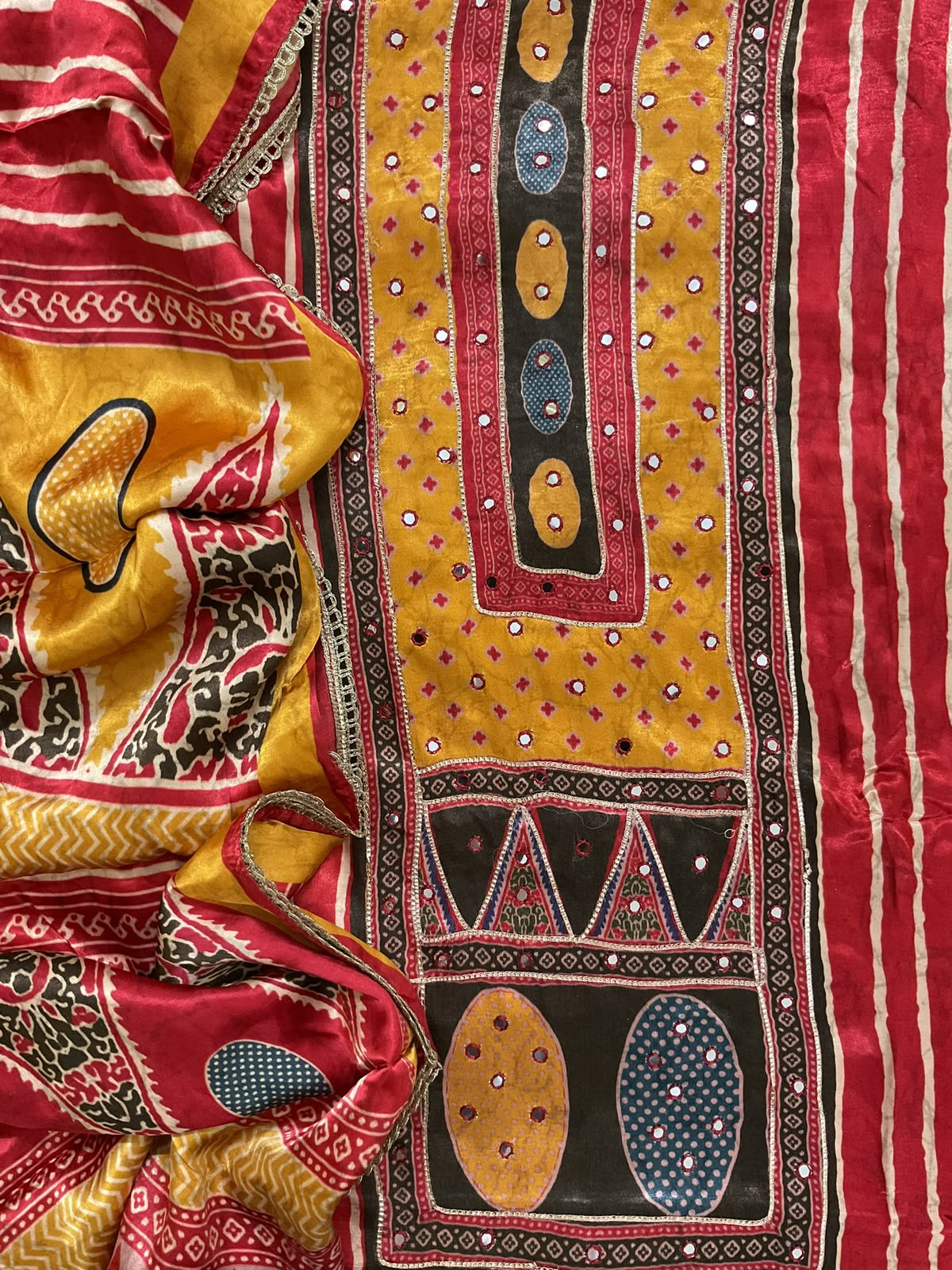 Soft Gajji Silk Printed Embroidered Suit - Red