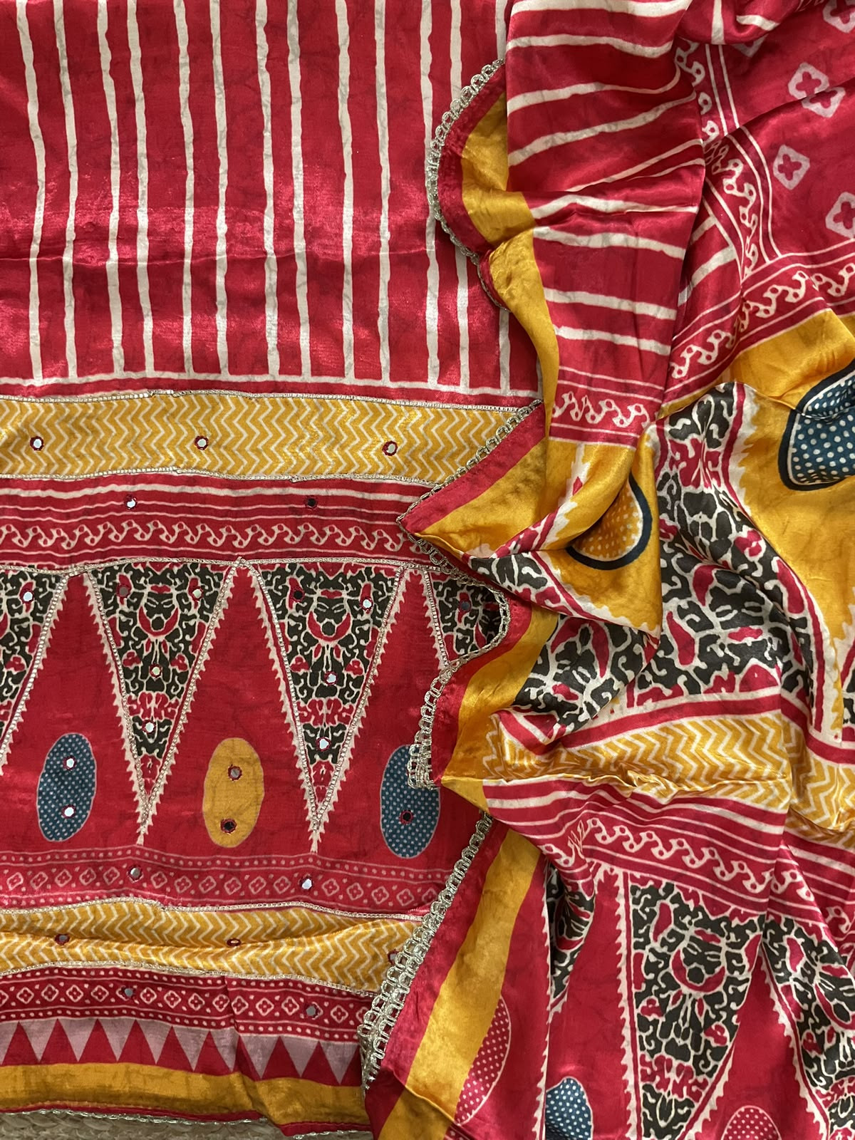Soft Gajji Silk Printed Embroidered Suit - Red