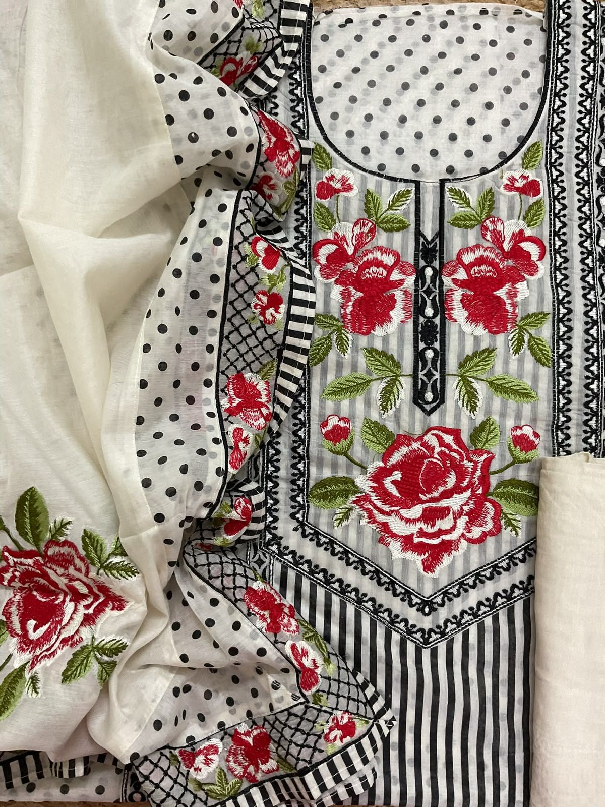 Soft Chanderi Printed Embroidered Suit - Offwhite