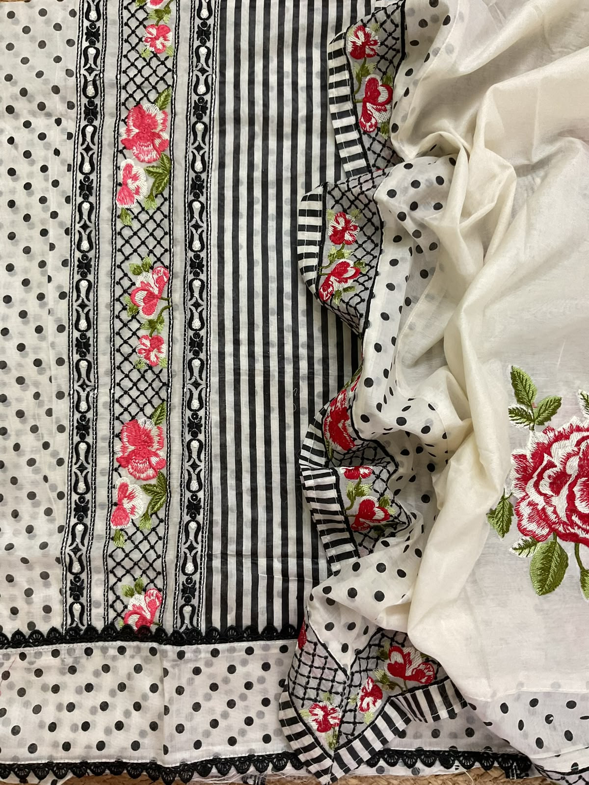 Soft Chanderi Printed Embroidered Suit - Offwhite