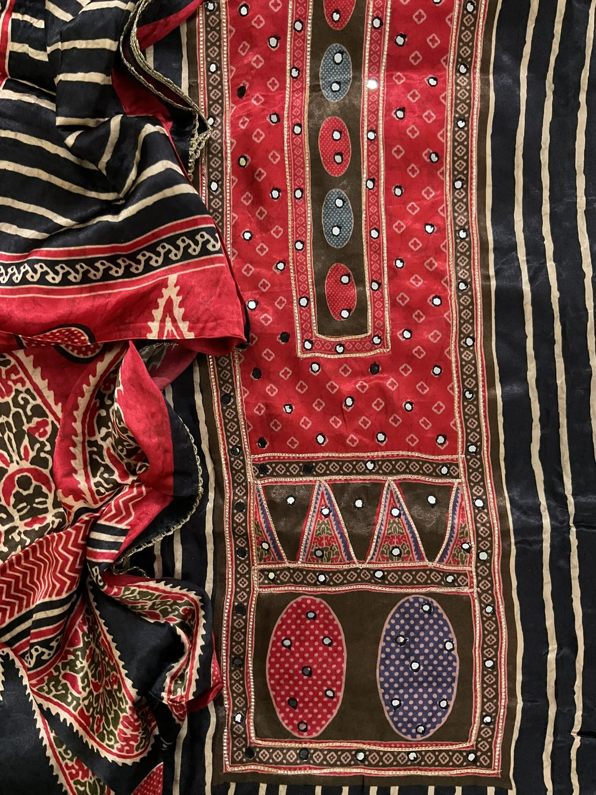 Soft Gajji Silk Printed Embroidered Suit -Black