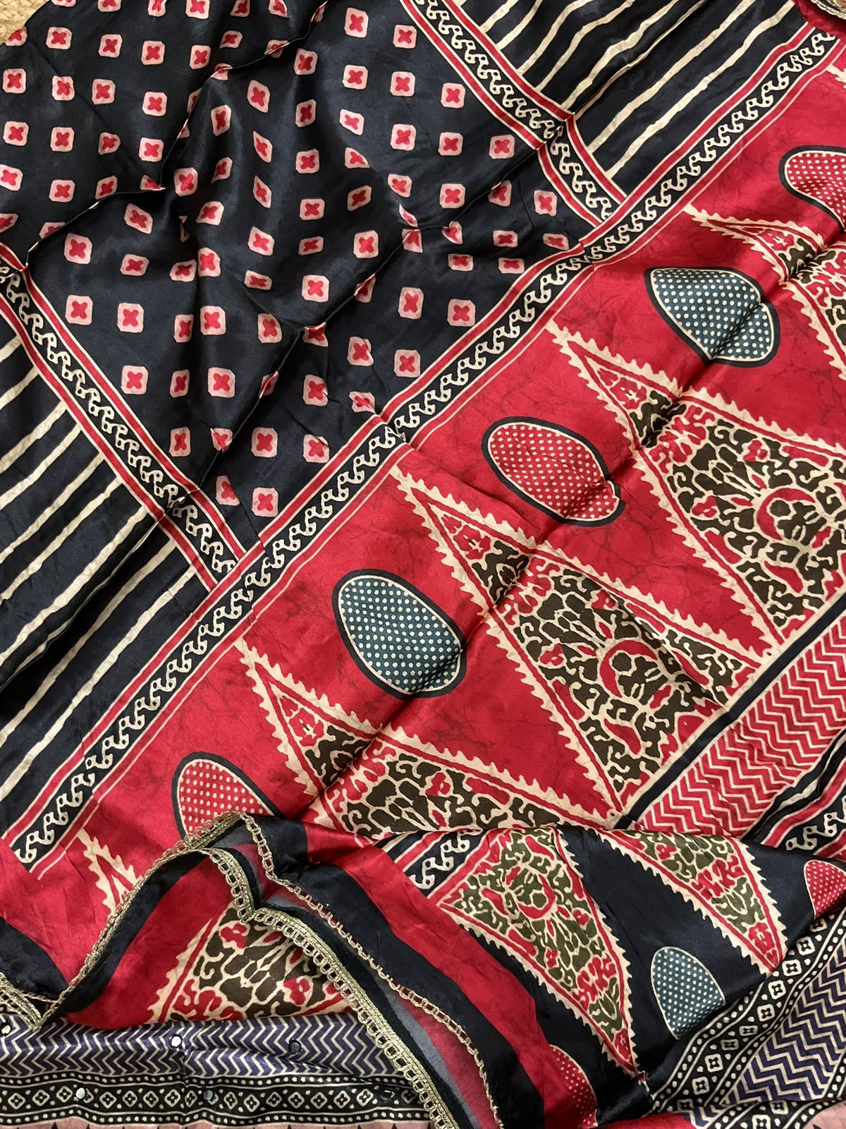 Soft Gajji Silk Printed Embroidered Suit -Black