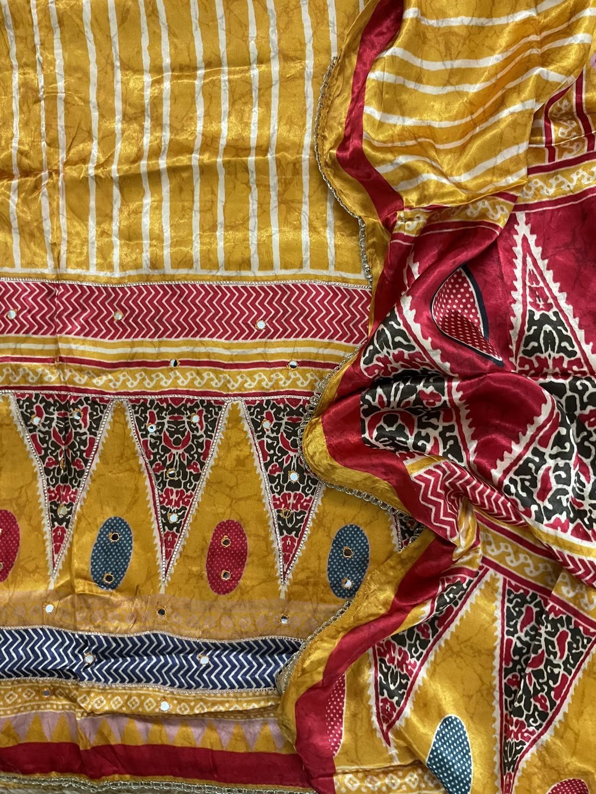Soft Gajji Silk Printed Embroidered Suit -Yellow
