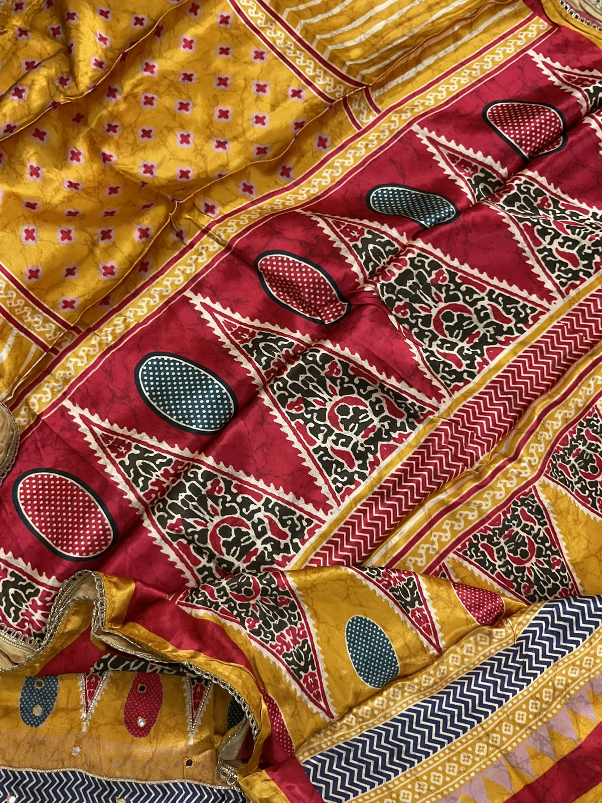 Soft Gajji Silk Printed Embroidered Suit -Yellow