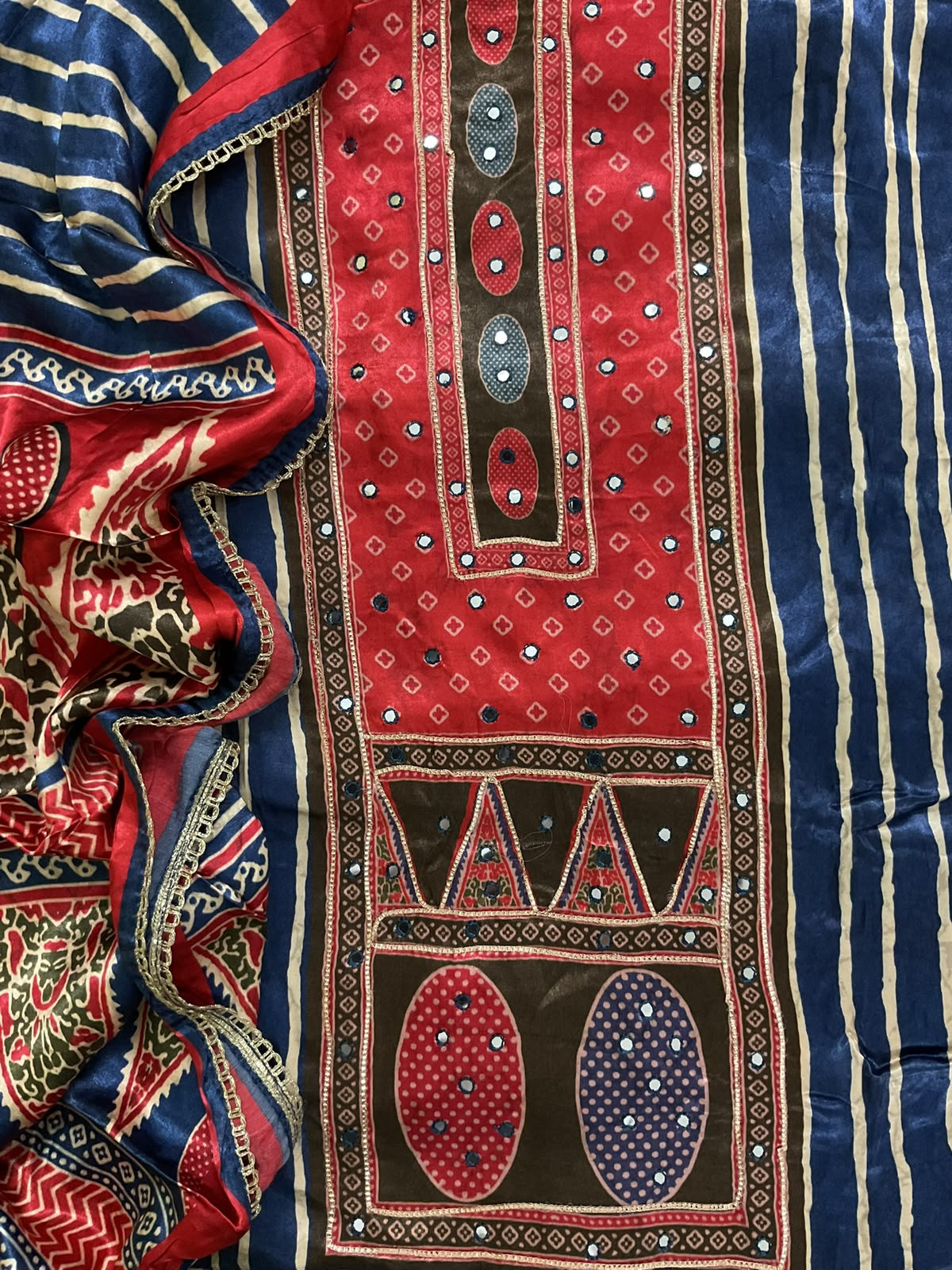Soft Gajji Silk Printed Embroidered Suit -Blue