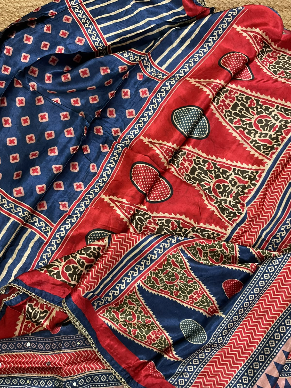 Soft Gajji Silk Printed Embroidered Suit -Blue