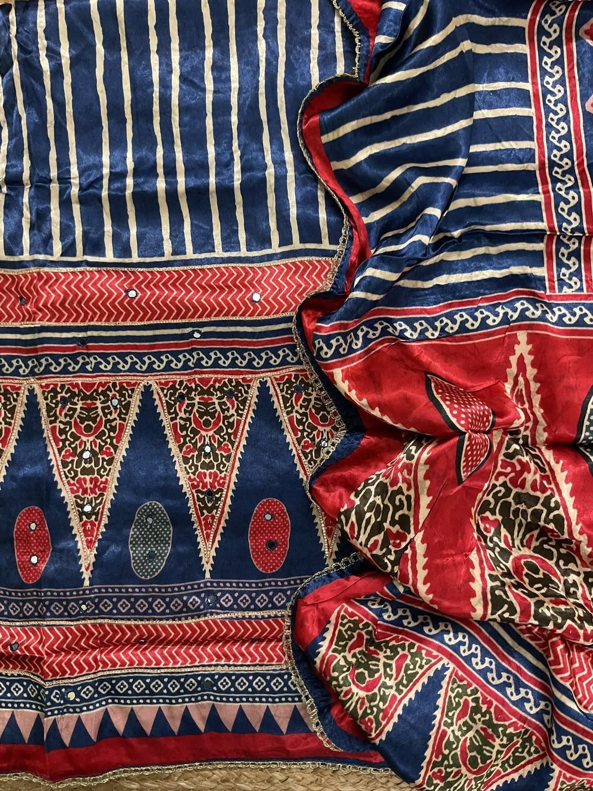 Soft Gajji Silk Printed Embroidered Suit -Blue