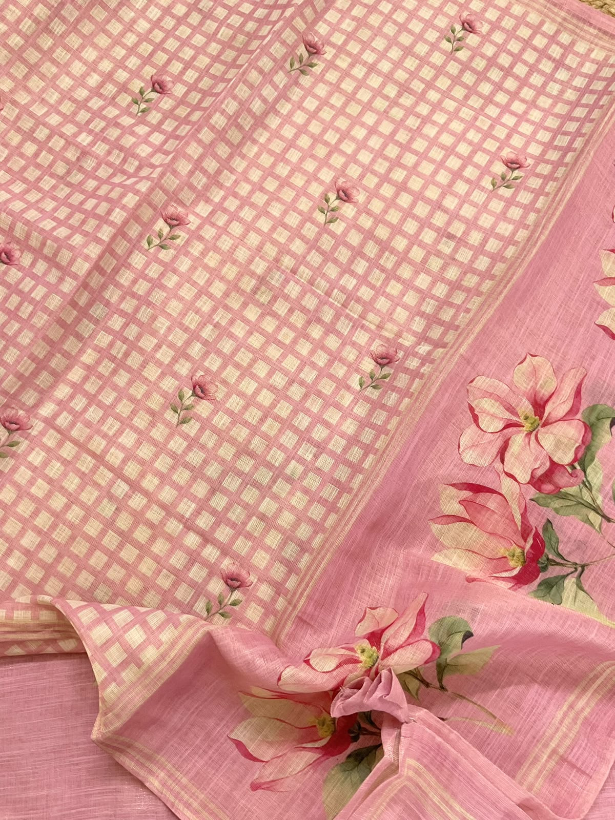 Soft Tissue Slub Cotton Printed Embroidered Suit - Pink
