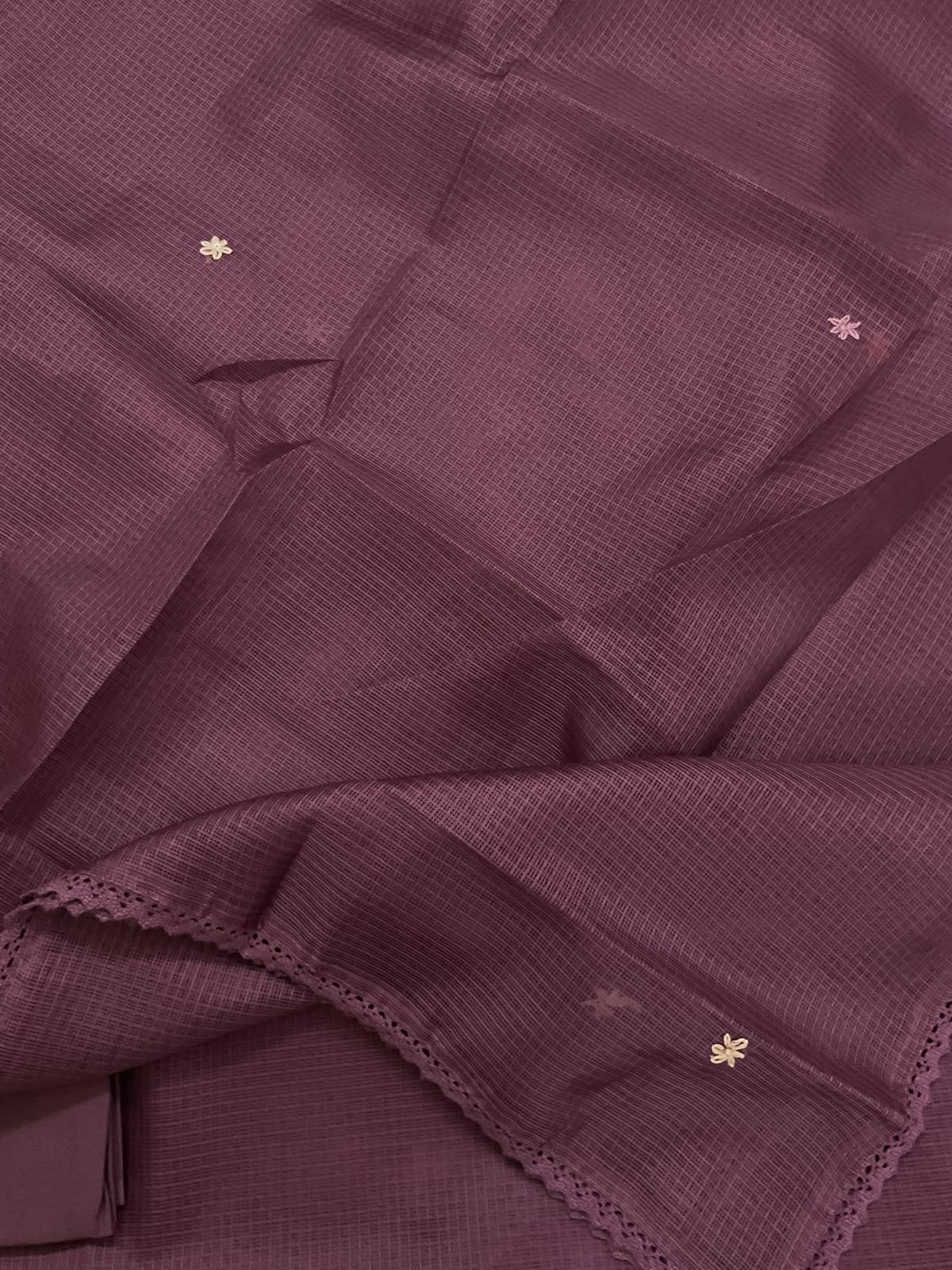 Soft Kota Silk Embroidered Suit - Dark Wine