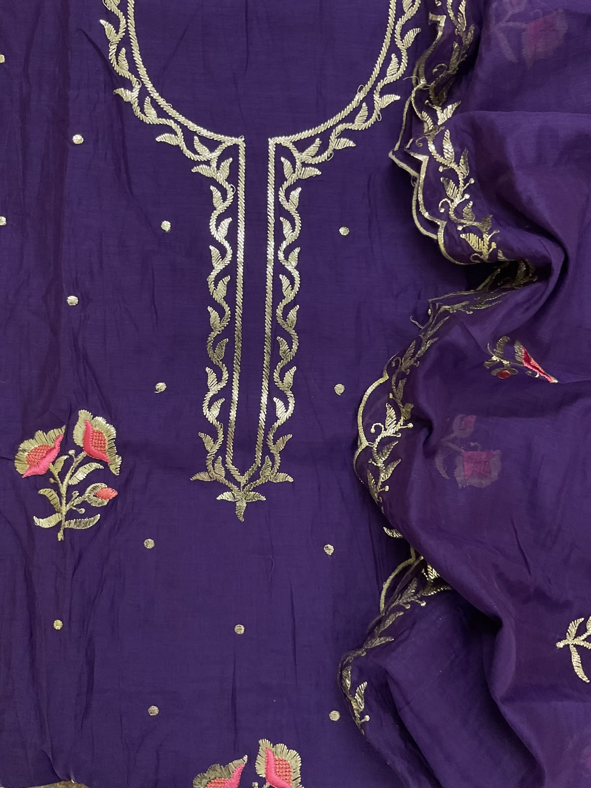 Soft Chanderi Embroidered Suit - Violet