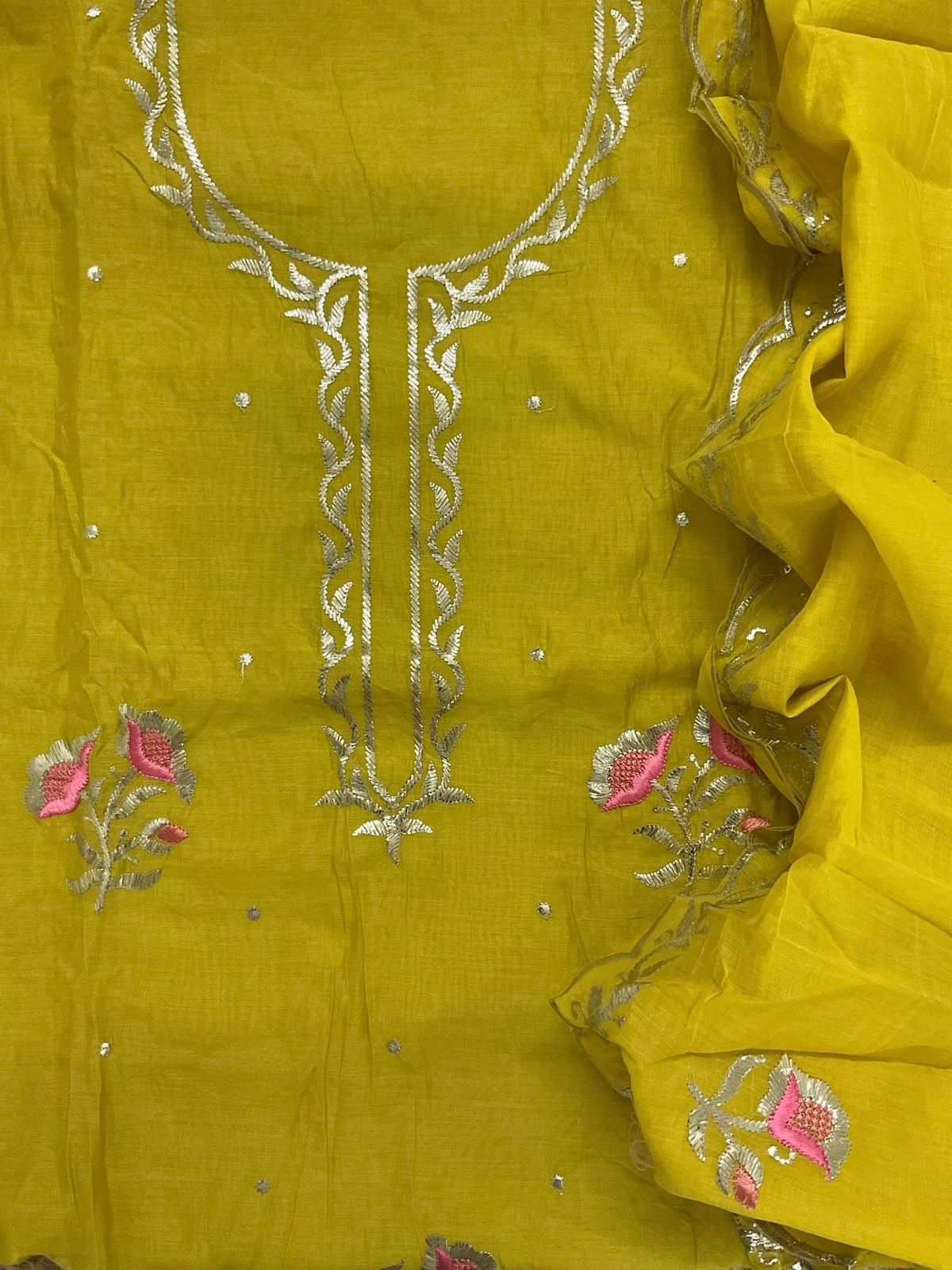 Soft Chanderi Embroidered Suit - Yellow