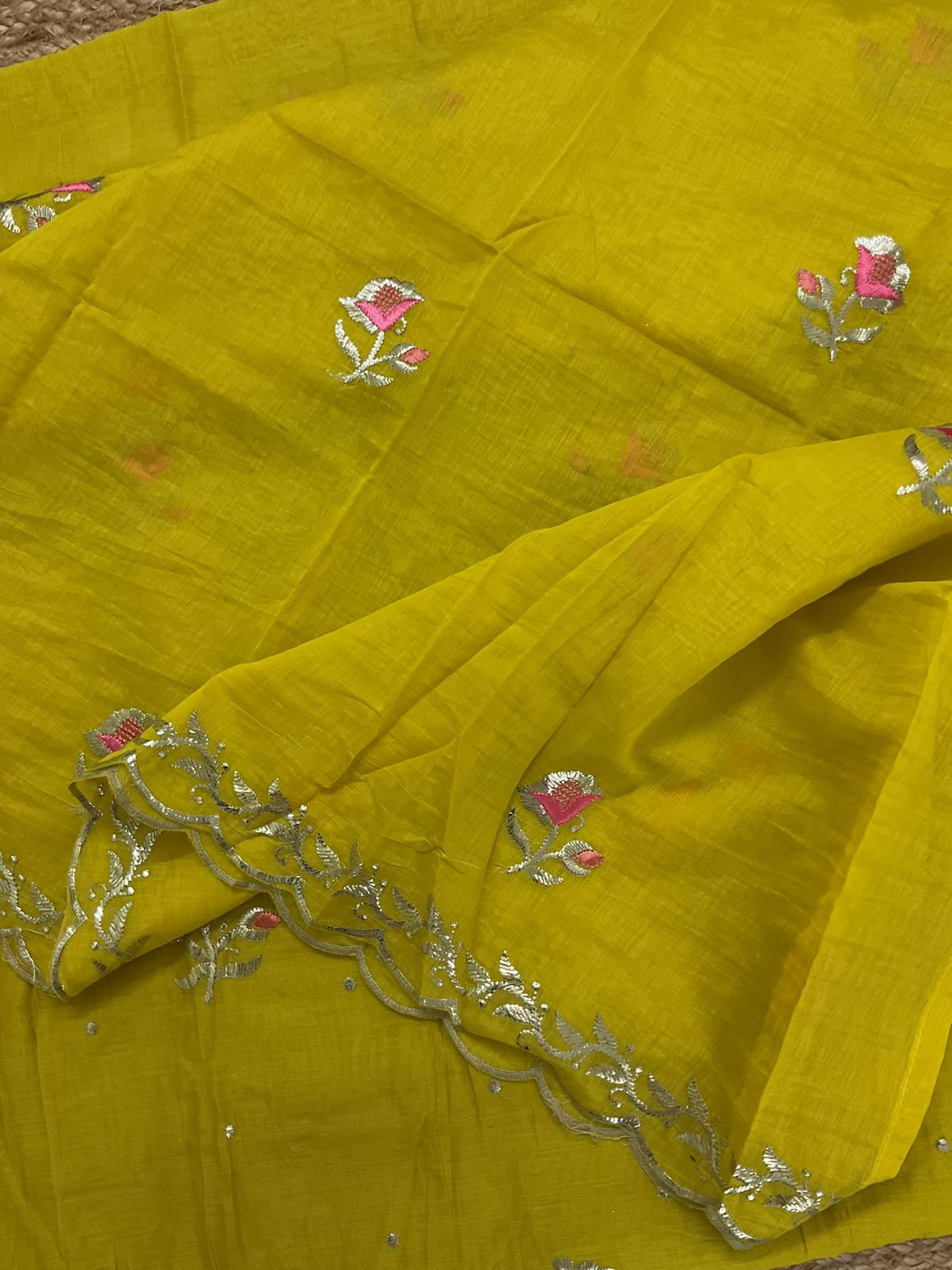 Soft Chanderi Embroidered Suit - Yellow