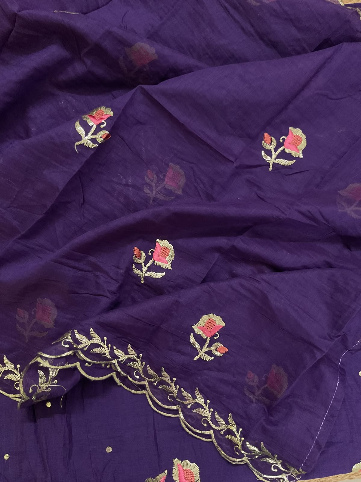 Soft Chanderi Embroidered Suit - Violet