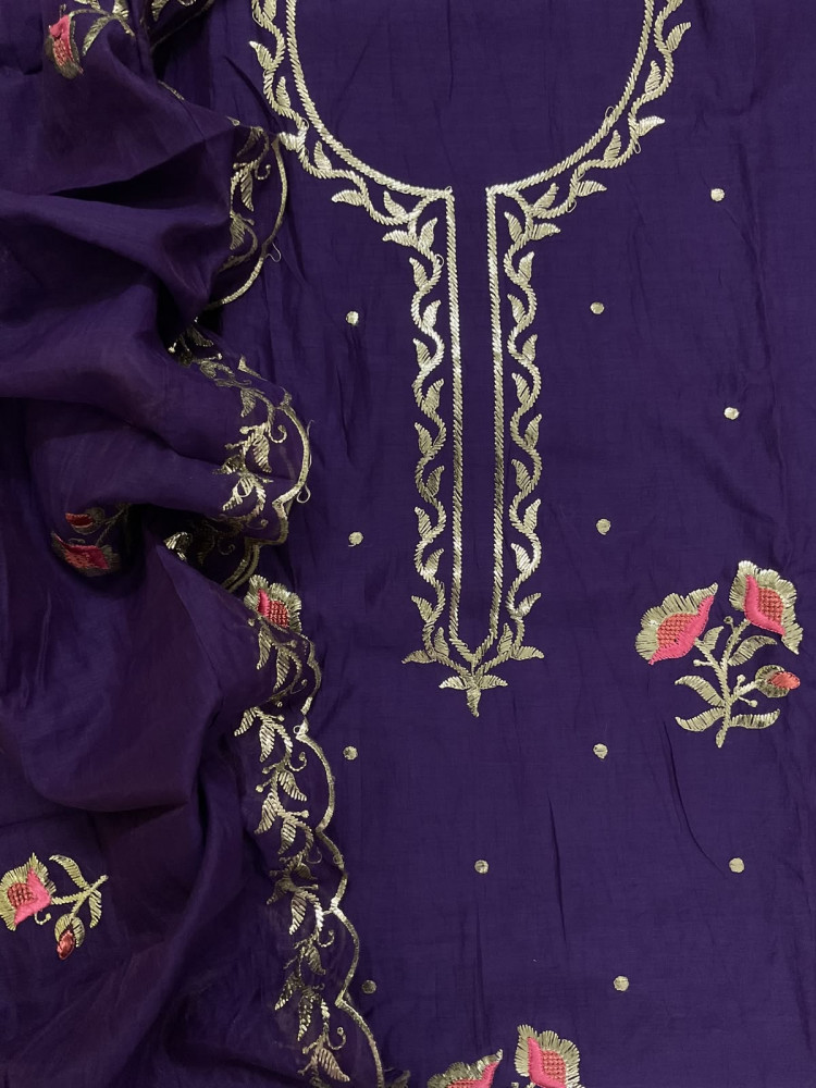 Image of Soft Chanderi Embroidered Suit - Violet