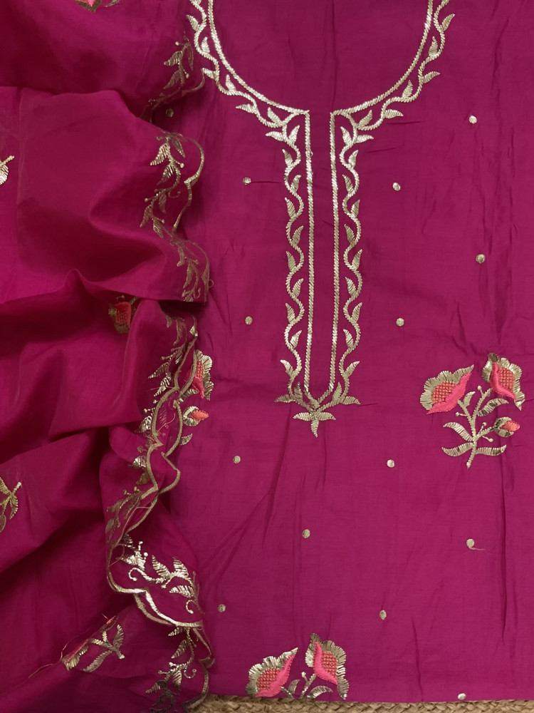 Image of Soft Chanderi Embroidered Suit - Pink