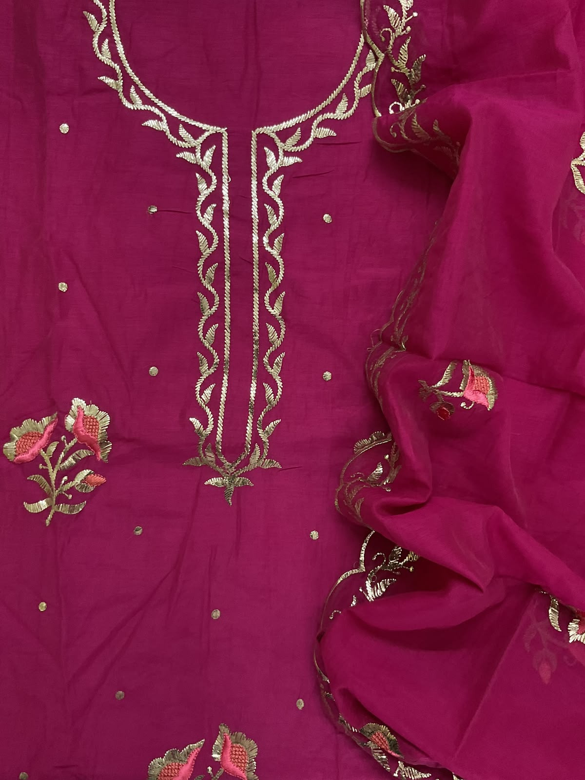 Soft Chanderi Embroidered Suit - Pink
